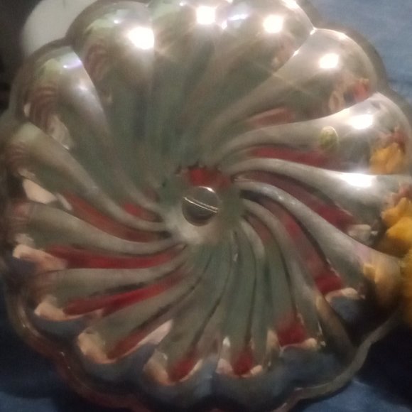 Vintage Candy Nut Dish with Handle Stainless Steel Fluted 8 1/4